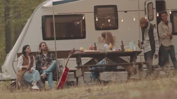 Slowmo Shot Cheerful Group Multi Ethnic People Toasting Beer Bottles — Stock Video