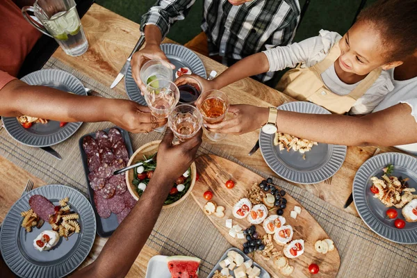 Family Toasting at Table Top View — Stock Photo, Image