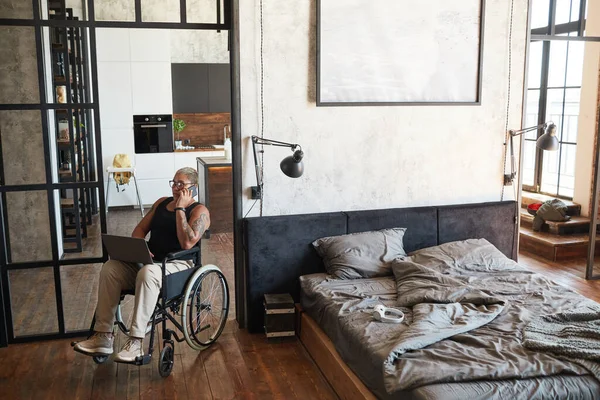 Woman with Disability in Modern Home Wide Angle — Stock Photo, Image