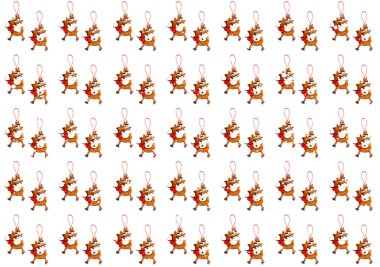 Beyaz arka planda noel ağacından geyik deseni. Tasarım ve ambalaj kağıdı için yaratıcı kopya alanı. Yakın plan.