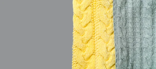 Background Knitted Textures Yellow Gray Colors Trendy Colors 2021 Creative — Stock Photo, Image
