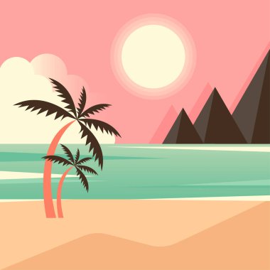 Beautiful landscape of a tropical island, with mountains in the background.