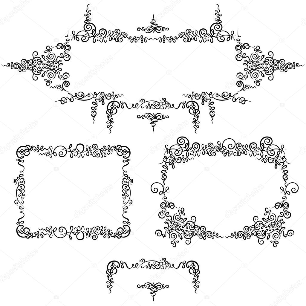 Set frames black calligraphy pattern