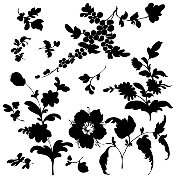 Set silhouette fiori neri — Vettoriale Stock