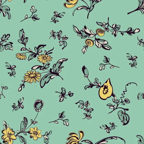 Padrão floral vintage sem costura fundo verde — Vetor de Stock