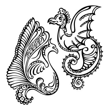 Fantezi hayvan dragon siyah kuş 