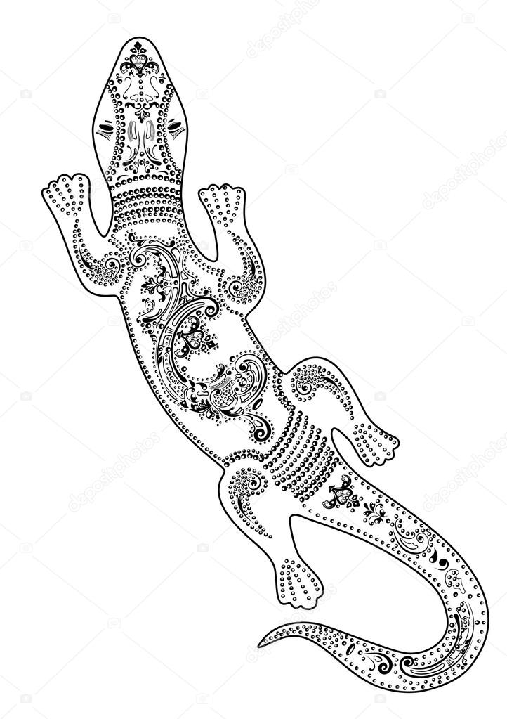 Lizard with decorative patterns black