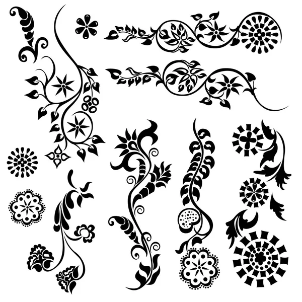 Set vorticoso ornamento floreale decorativo — Vettoriale Stock