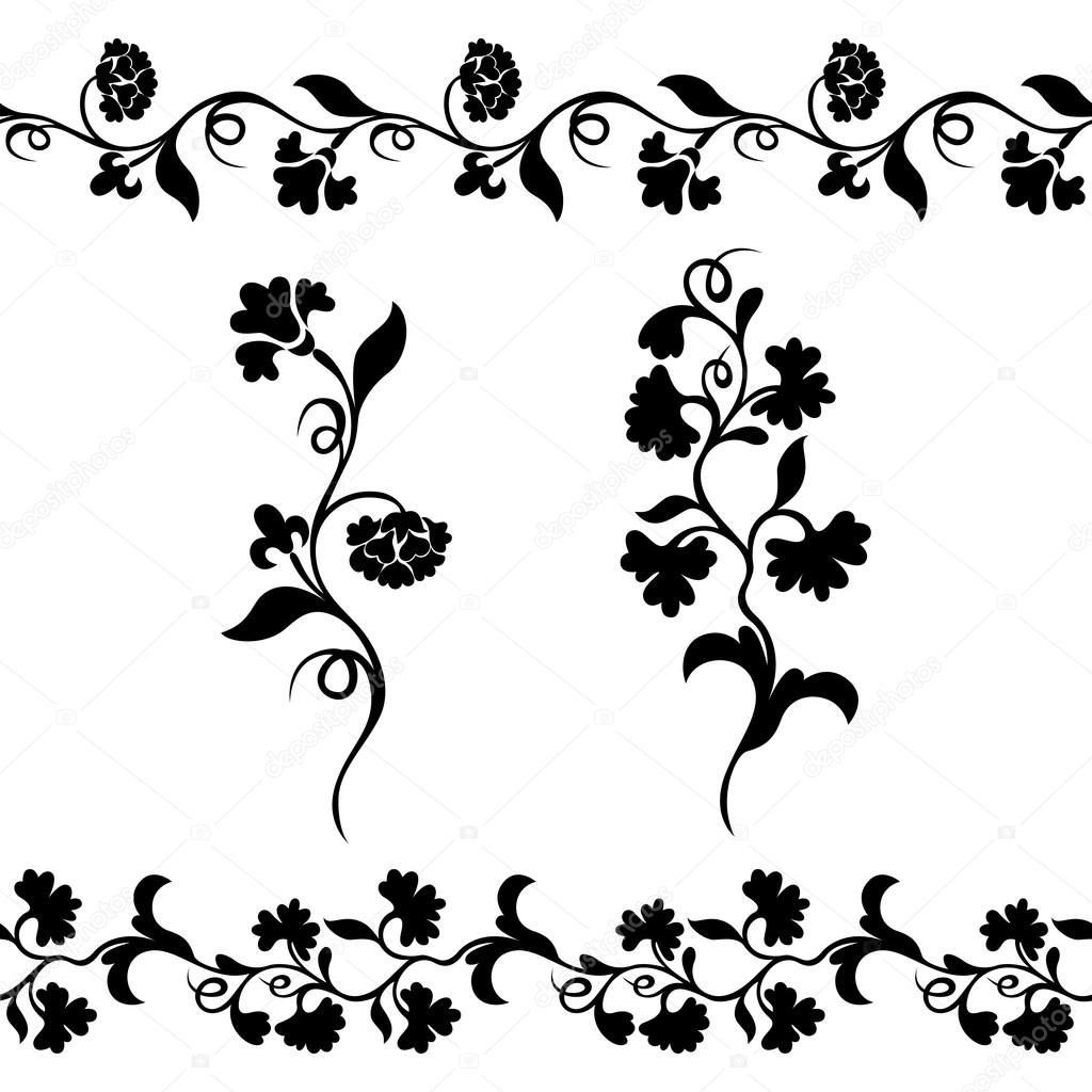  floral border pattern, silhouette plant ornament