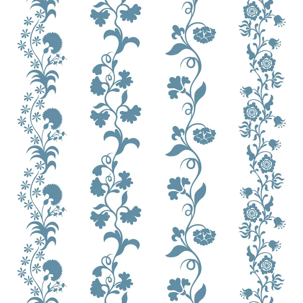 Conjunto de adornos sin costuras patrón floral — Vector de stock