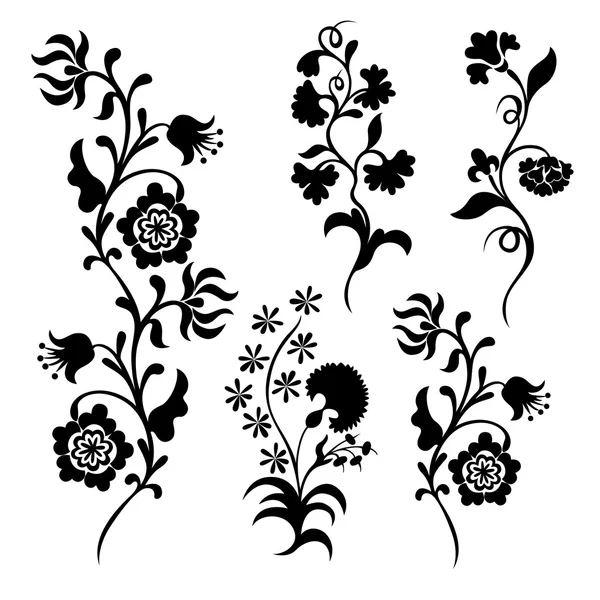 Set decorativo silhouette fiore — Vettoriale Stock