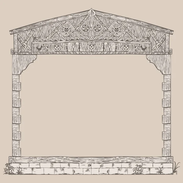Ilustración marco de la casa de marco de madera — Vector de stock