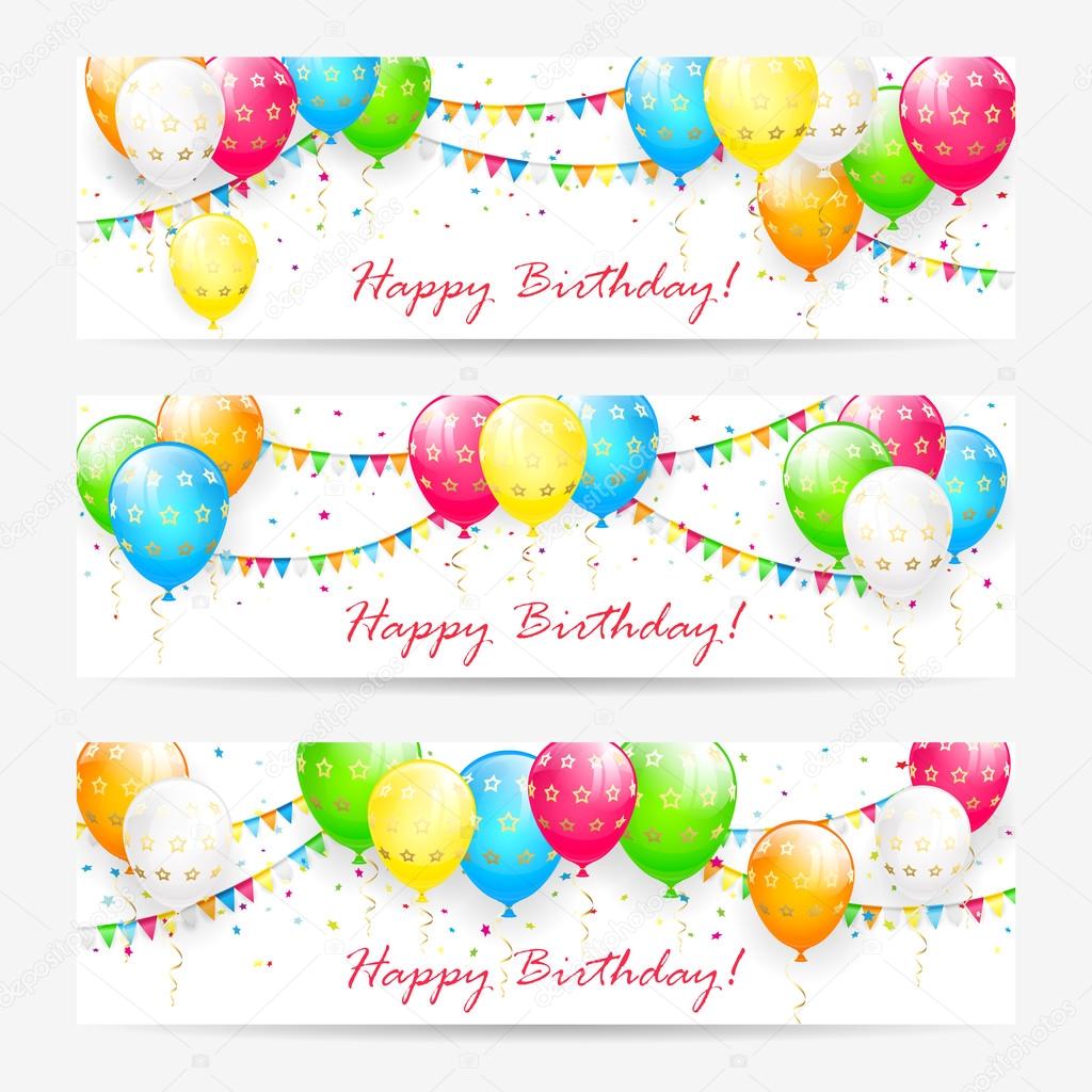 Birthday cards with balloons and confetti