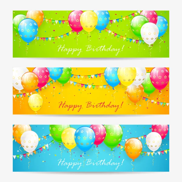 Colorful Birthday cards with balloons and confetti — Stock Vector