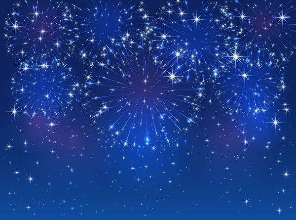 Синий фейерверк на фоне неба
