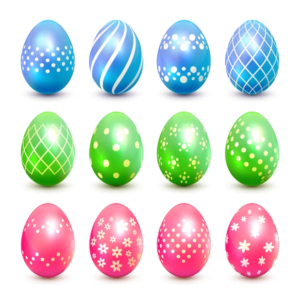 Modré, zelené a růžové velikonoční vajíčka — Stockový vektor