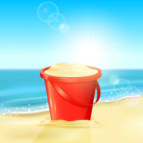 Bucket of sand on beach — Stock Vector