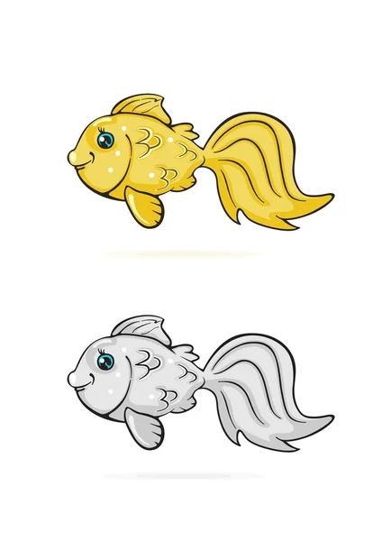 Cartoon-Goldfisch auf weißem Hintergrund — Stockvektor
