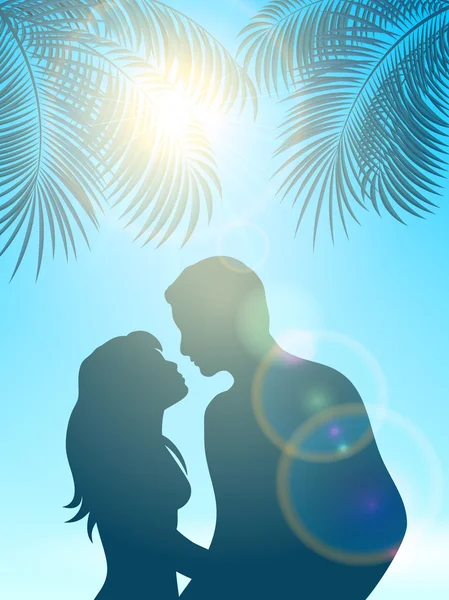 Amoureux sous la paume et le soleil — Image vectorielle