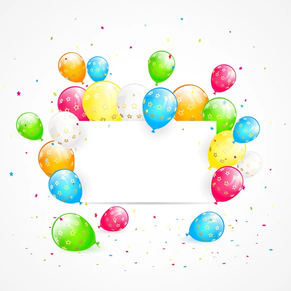 Carte avec ballons et confettis — Image vectorielle