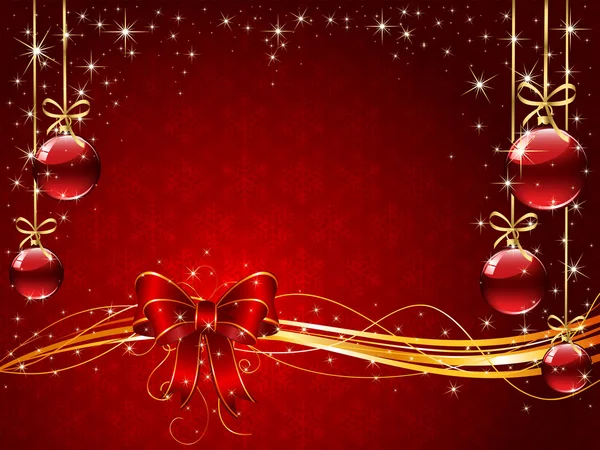 Red Christmas achtergrond met pijl en boog ballen — Stockvector