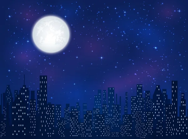 Lune sur ville de nuit — Image vectorielle