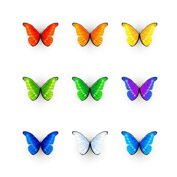 色とりどりの蝶のセット — ストックベクタ