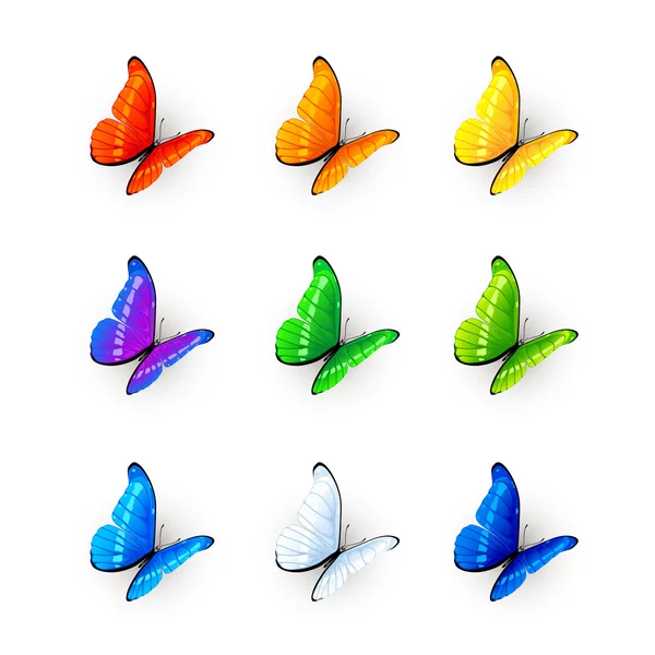 9 色とりどりの蝶のセット — ストックベクタ