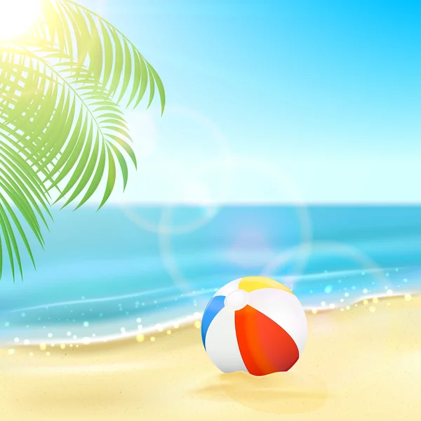 Bola en la playa tropical — Vector de stock