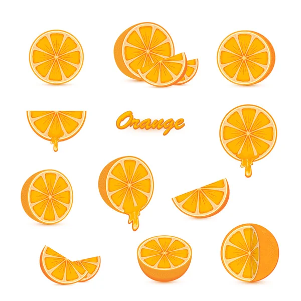 Набор апельсинов на белом фоне — стоковый вектор