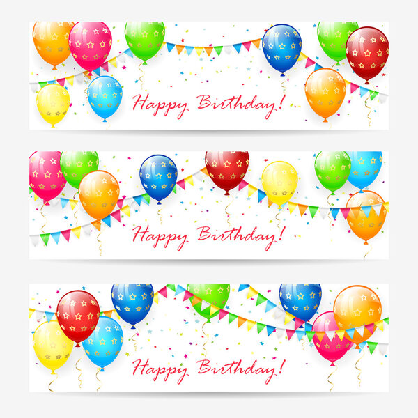 Белые открытки с шариками на день рождения и конфетти
