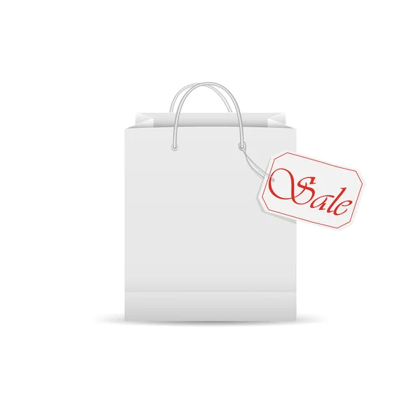 Beyaz alışveriş çantası Satılık etiketi — Stok Vektör