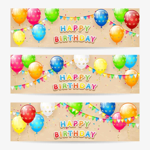 Cartões com balões de aniversário e confetes no fundo grunge —  Vetores de Stock