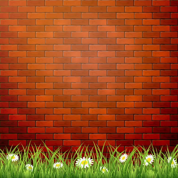 Mur de briques avec herbe — Image vectorielle