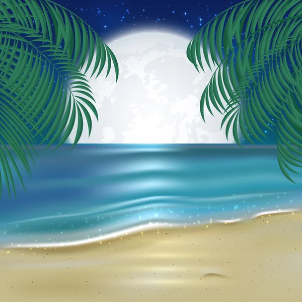 Moonlit night on the beach — Stock Vector