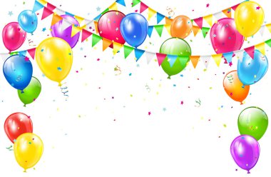 Birthday background with balloons and pennants on white clipart