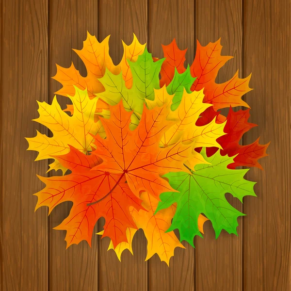 Ensemble de feuilles d'érable sur fond en bois — Image vectorielle