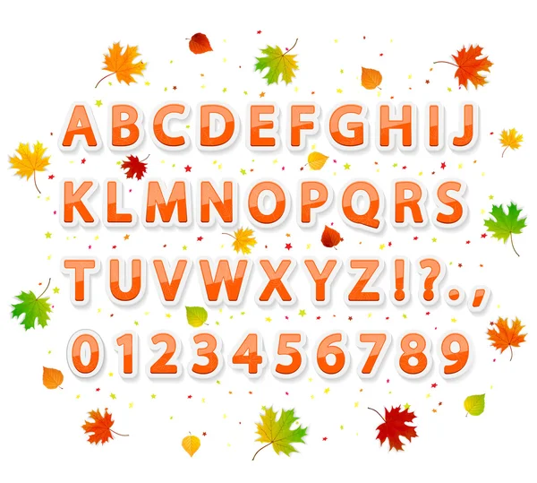 Autumn alphabet on white background — Stock Vector