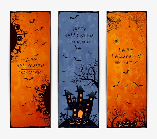 Conjunto de tres pancartas de Halloween grunge — Vector de stock