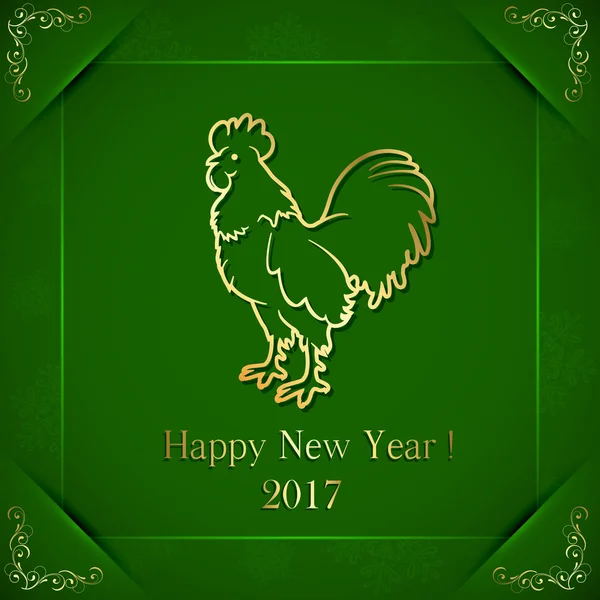 Golden rooster on green background — Stock Vector