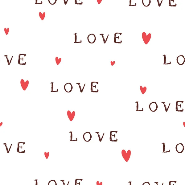 无缝隙的复古图案与红心和文字的爱 情人节的背景 说明可用于墙纸 假日设计 图案填充 网页背景 包装纸 — 图库矢量图片