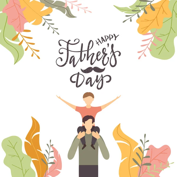 Vader Zoon Met Letters Happy Fathers Day Het Concept Van — Stockvector