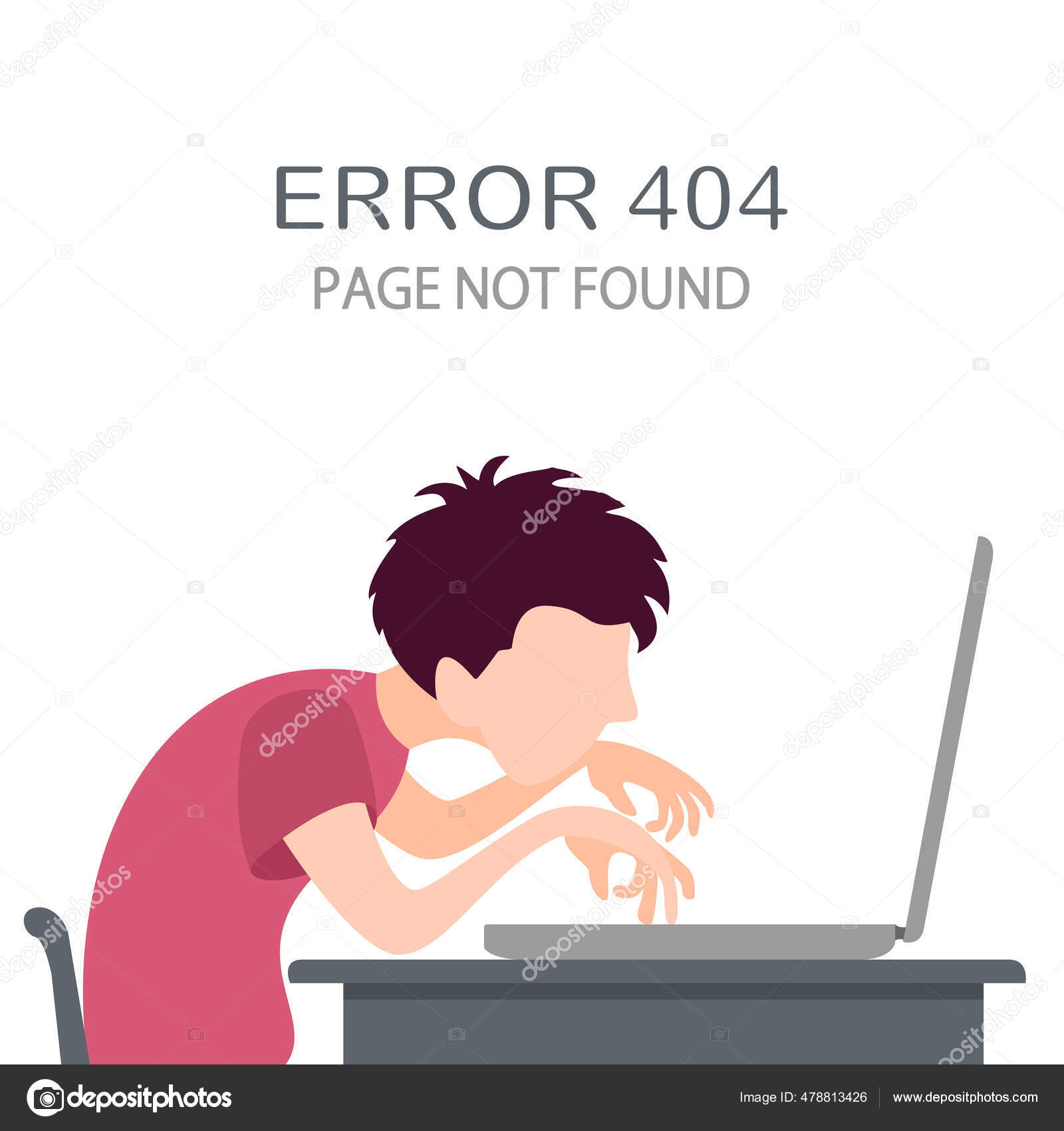 コンピュータが問題に遭遇するのは珍しいことではありません ページは見つかりませんでした 男の子の勉強やコンピュータゲームをプレイ 可愛いキャラクターでフラットな漫画風のイラスト ホームコンセプトで働く ストックベクター C Losw