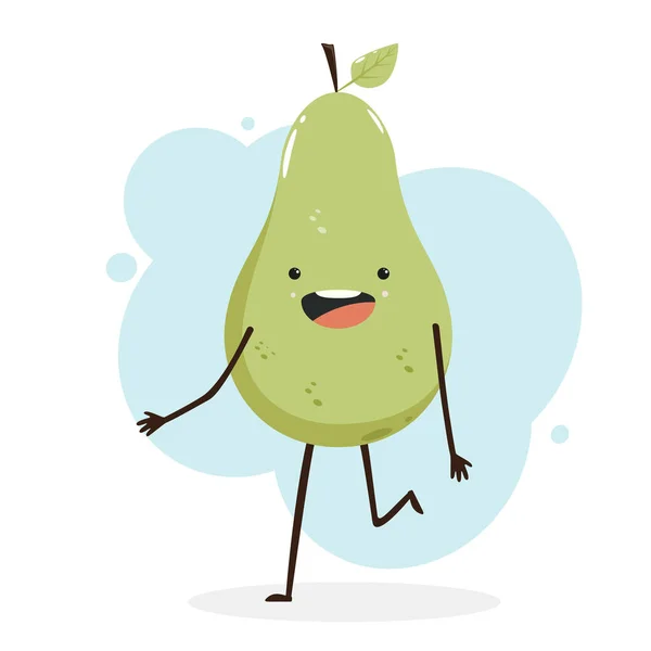 Happy Cute Kawaii Pear Funny Fruit White Background Pear Cartoon — Stock Vector