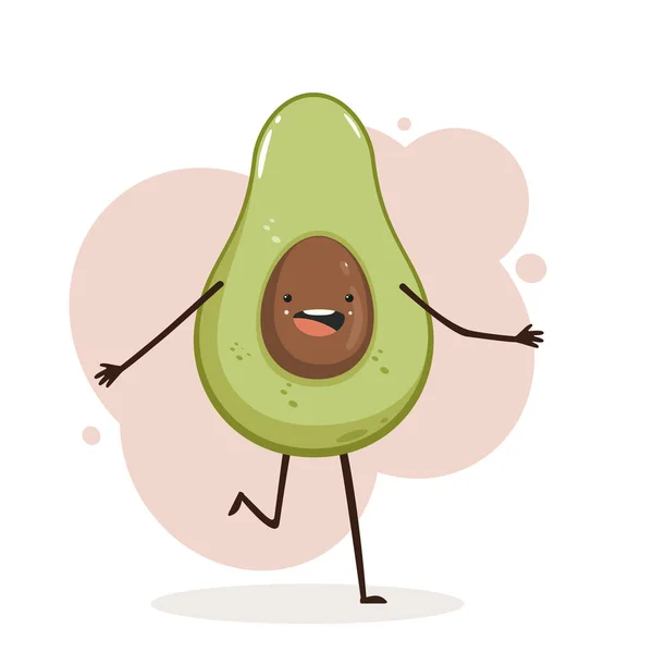 Lindo Aguacate Sobre Fondo Rosa Feliz Fruta Kawaii Personaje Dibujos — Vector de stock