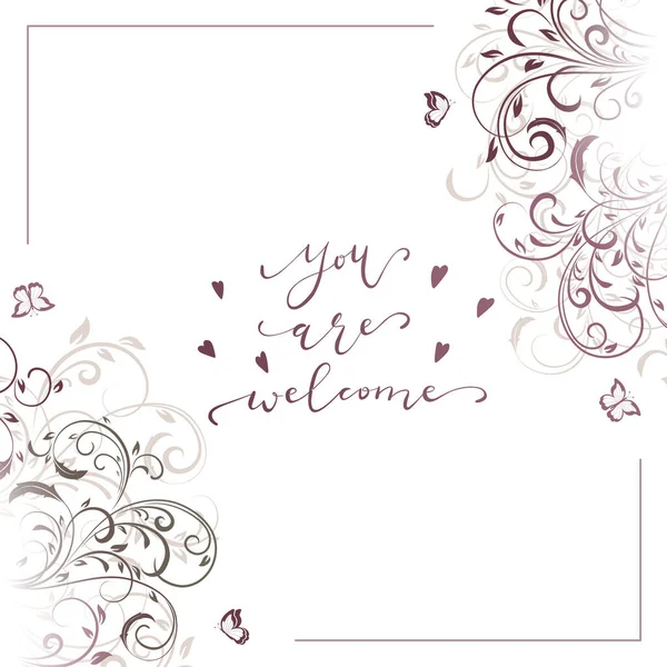Svatební Karta Květinovým Vzorem Nápisem Děkuji Vám Srdcím Děkuji Dopis — Stockový vektor