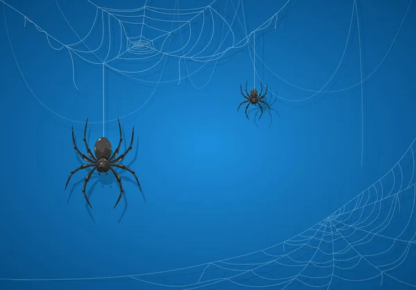 Gran Araña Negra Sobre Fondo Azul Halloween Banner Con Espeluznantes — Vector de stock