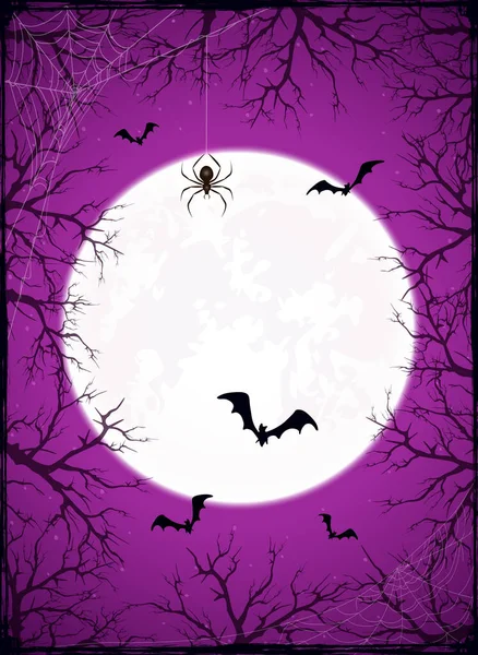 Grunge Fundo Roxo Com Árvores Formigas Halloween Moon Cartão Com Vetores De Bancos De Imagens Sem Royalties