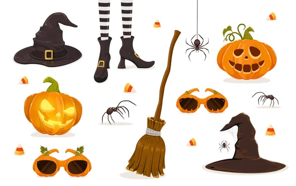Ensemble Icônes Halloween Isolées Sur Fond Blanc Citrouilles Araignées Bonbons — Image vectorielle