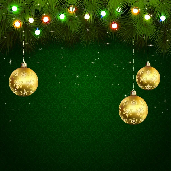 Luces de Navidad sobre fondo verde — Vector de stock